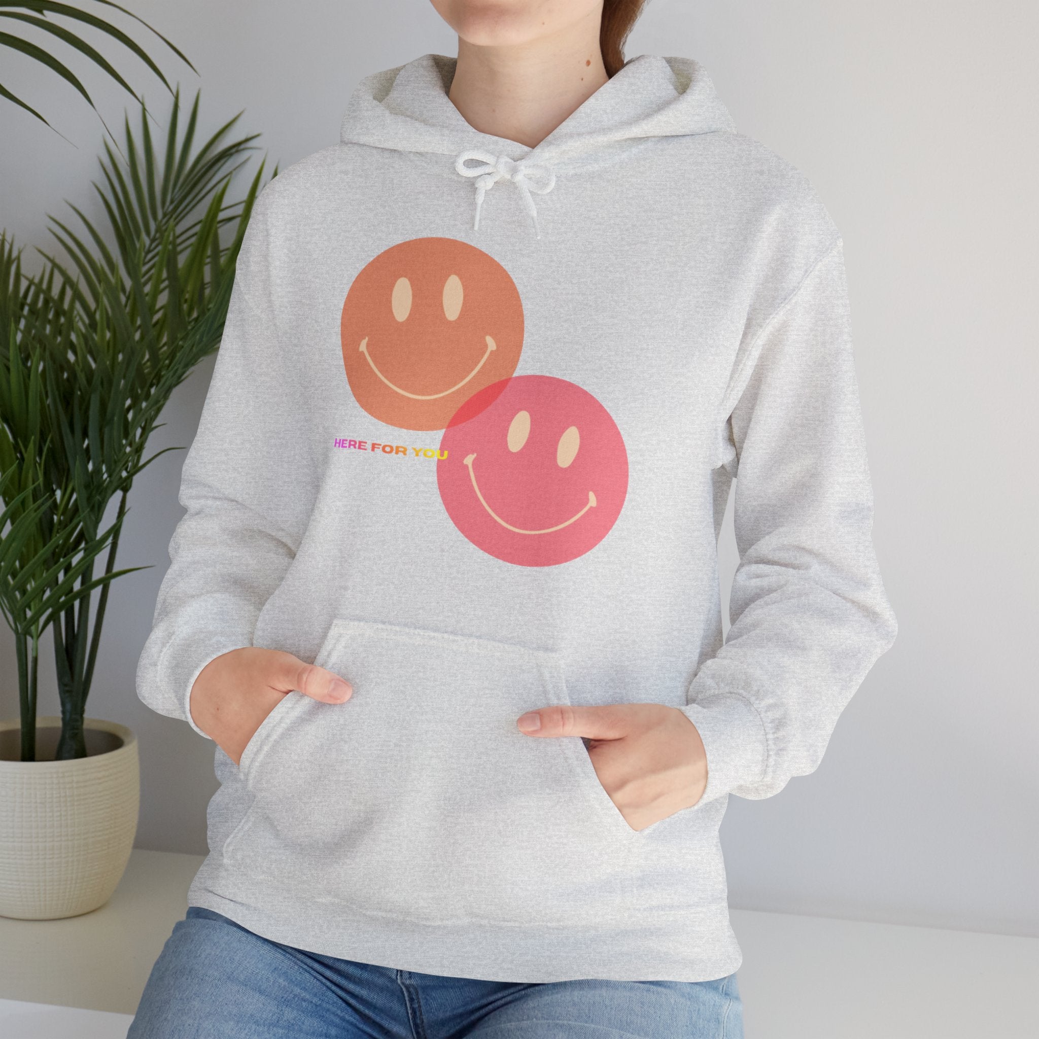 Smiley Duo Hoodie — Pastel Pink & Peach Smiles Graphic Sweatshirt