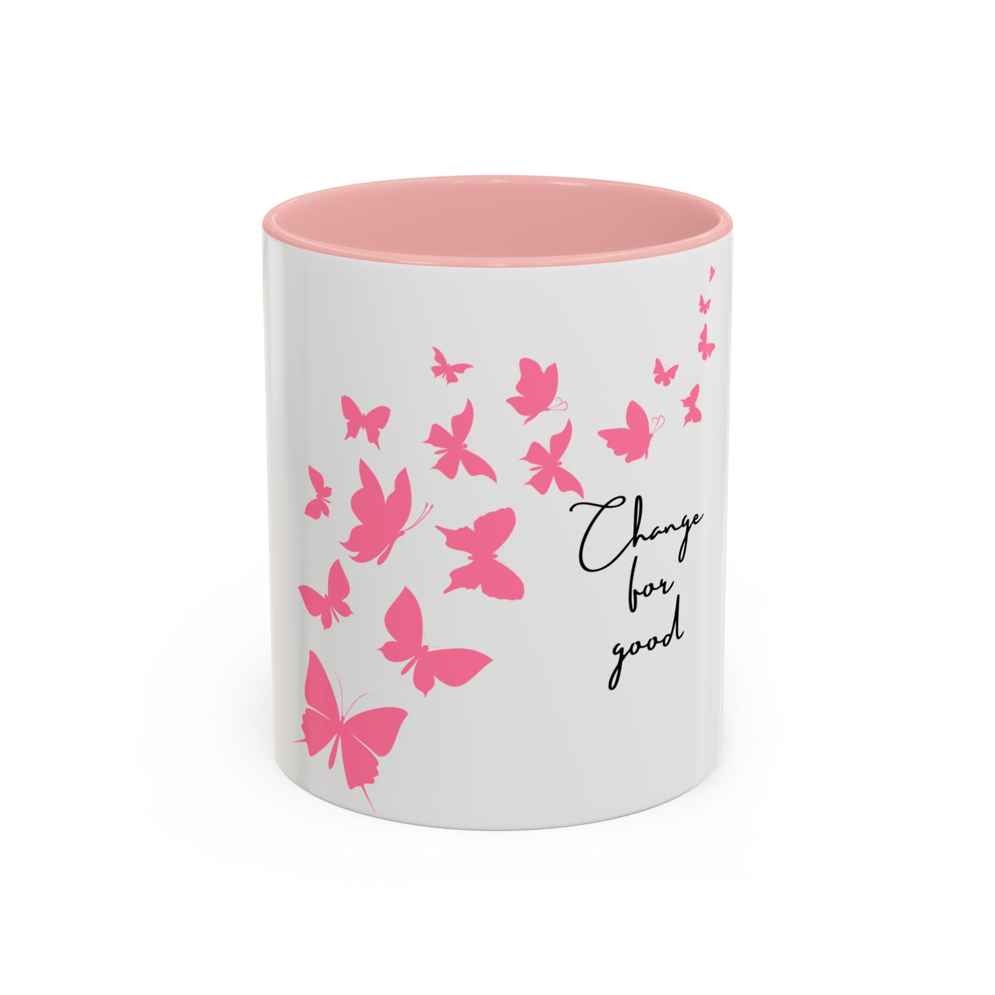 Butterfly "Change for Good" Accent Coffee Mug — Pink Butterflies 11/15oz