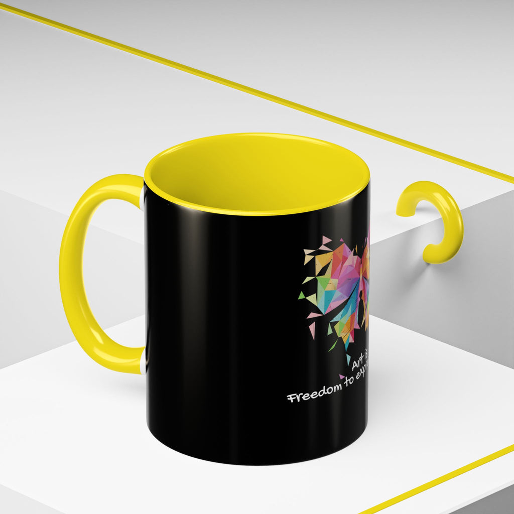 Art Is Freedom Coffee Mug — Colorful Butterfly Design (11/15oz)