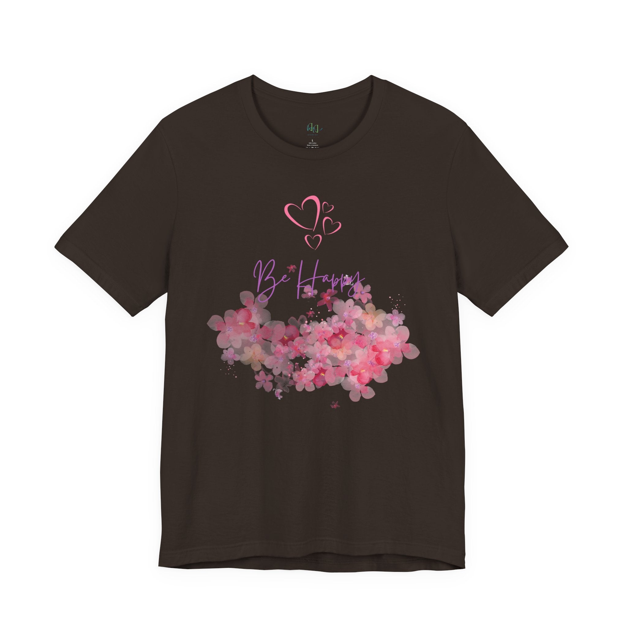 Be Happy Floral Tee - Pink Watercolor Heart & Script