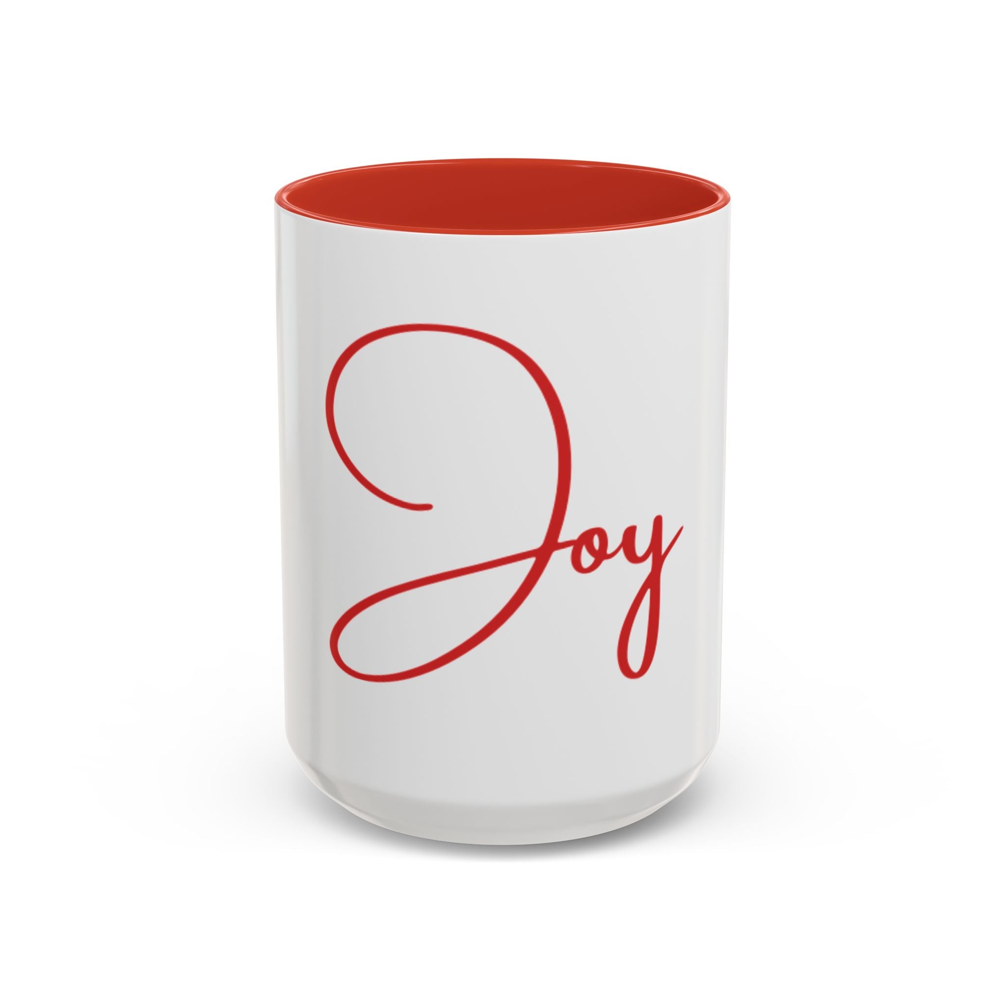 Joy Script Accent Coffee Mug – Festive Red Typography 11/15oz