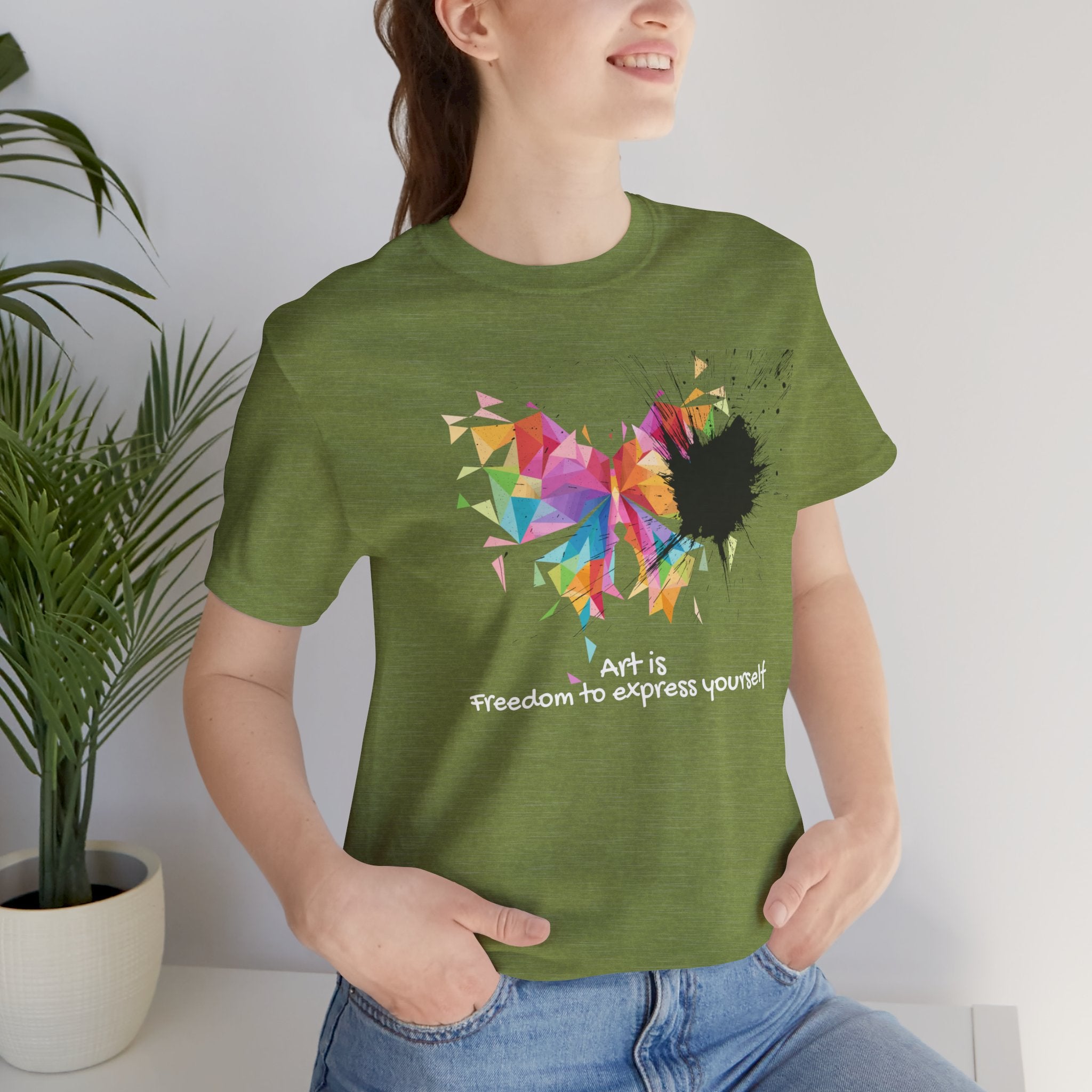 Art Is Freedom Tee — Colorful Abstract Heart Graphic Short Sleeve Shirt
