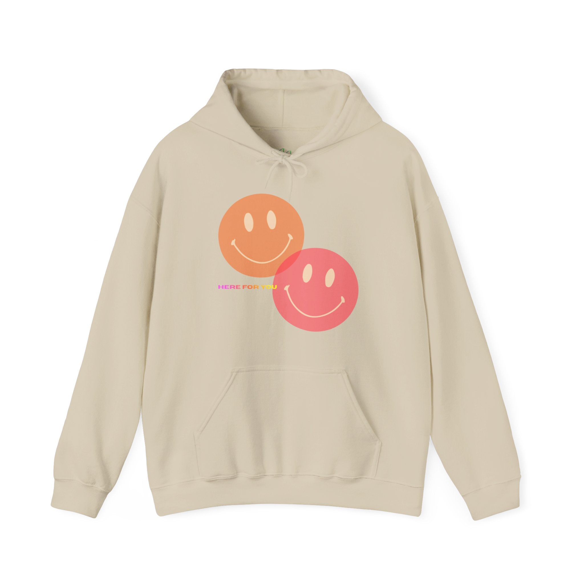 Smiley Duo Hoodie — Pastel Pink & Peach Smiles Graphic Sweatshirt