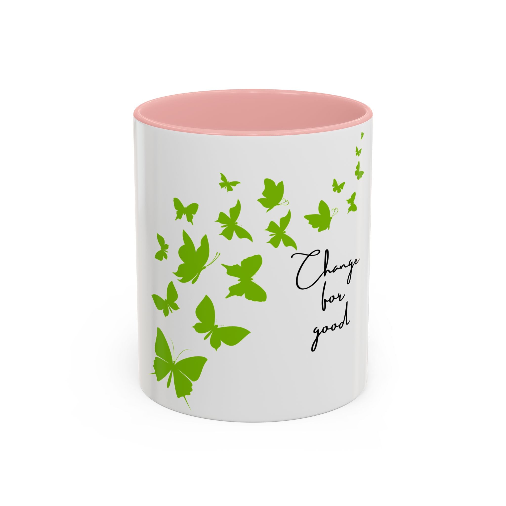 Accent Coffee Mug - Green Butterfly "Change for Good" Inspirational Ceramic Mug (11/15oz)
