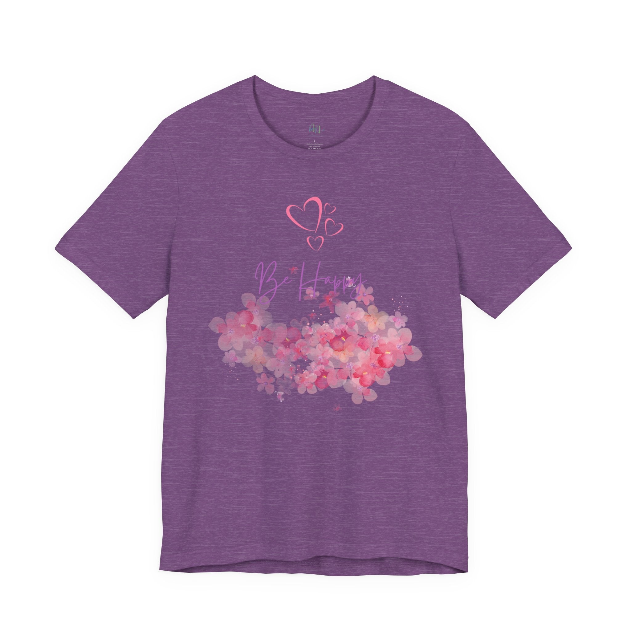Be Happy Floral Tee - Pink Watercolor Heart & Script