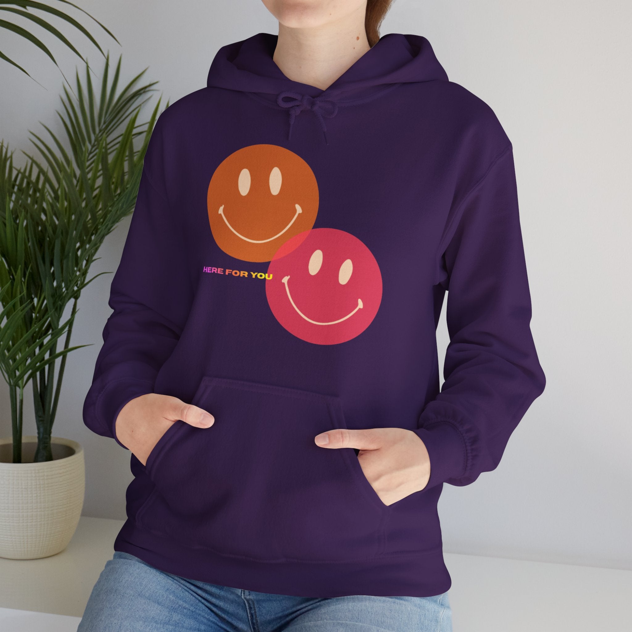 Smiley Duo Hoodie — Pastel Pink & Peach Smiles Graphic Sweatshirt
