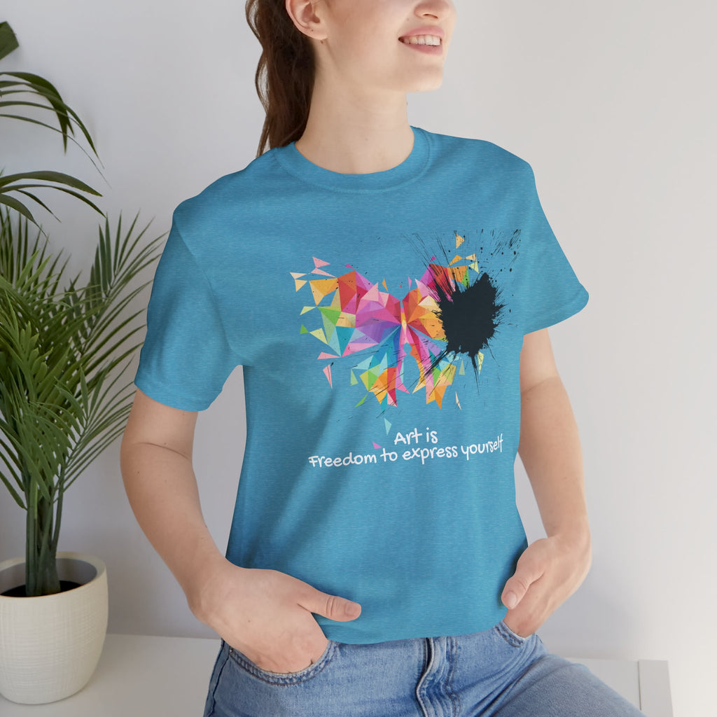 Art Is Freedom Tee — Colorful Abstract Heart Graphic Short Sleeve Shirt