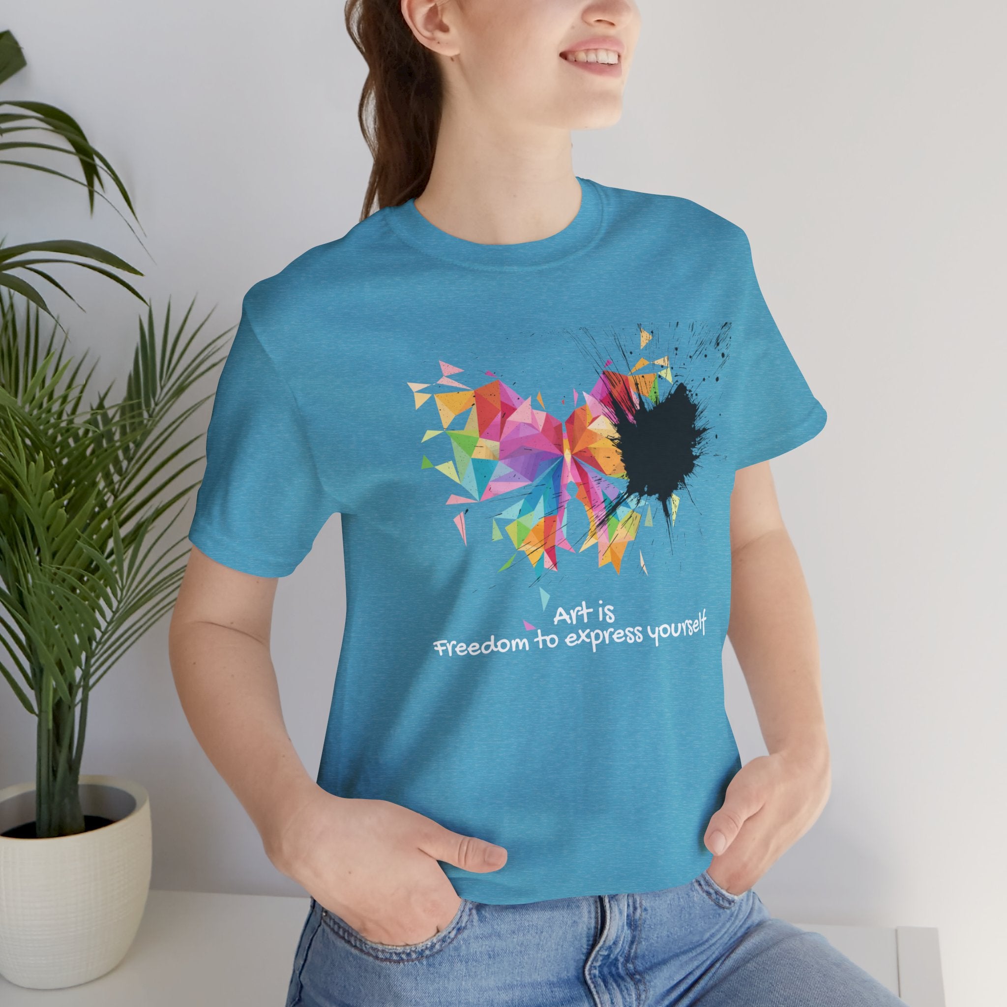 Art Is Freedom Tee — Colorful Abstract Heart Graphic Short Sleeve Shirt