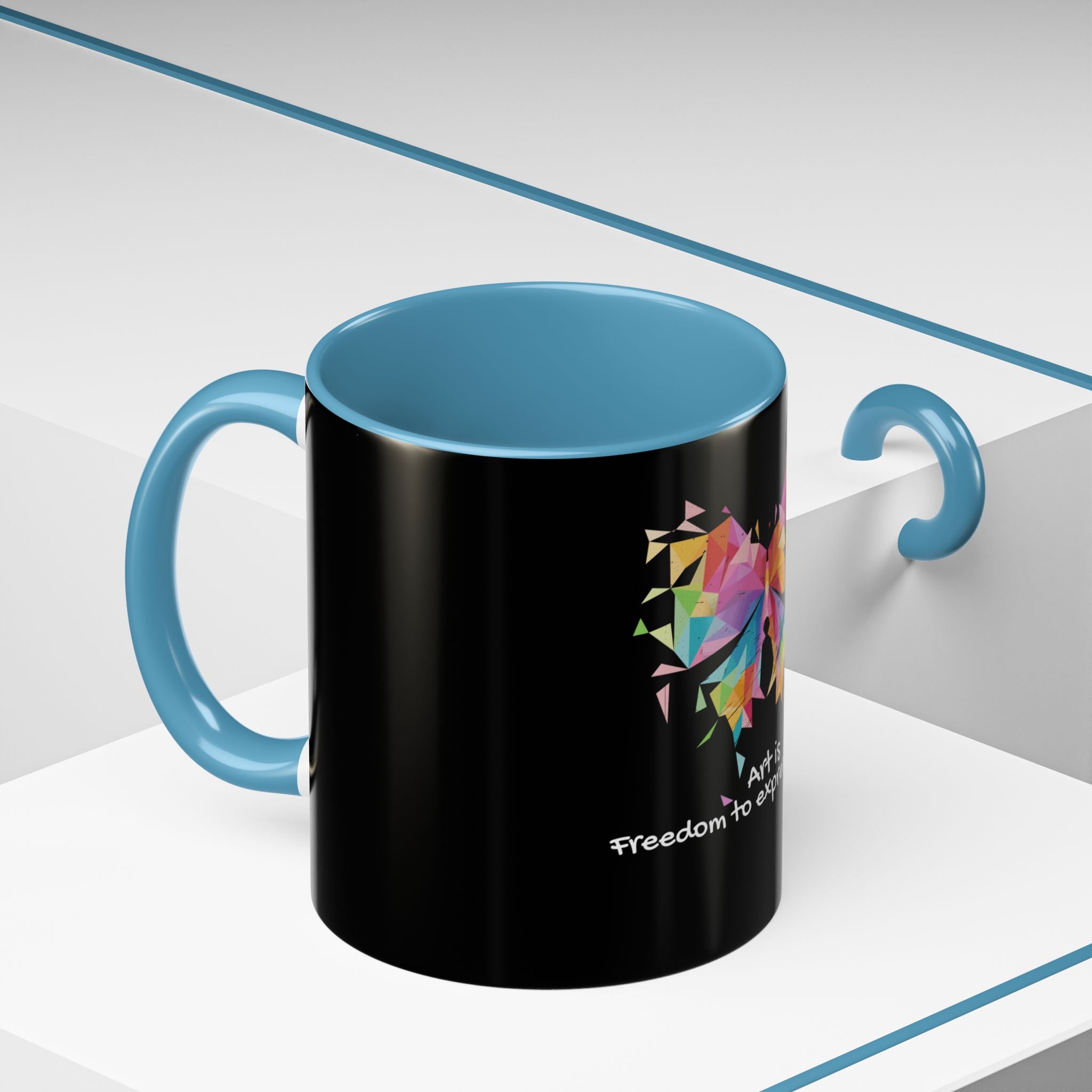 Art Is Freedom Coffee Mug — Colorful Butterfly Design (11/15oz)
