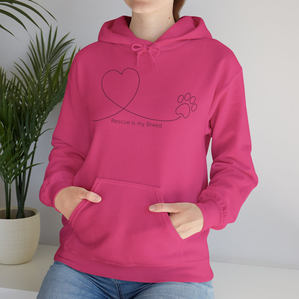 "Rescue is my Breed" Heart & Paw Line Art Hoodie