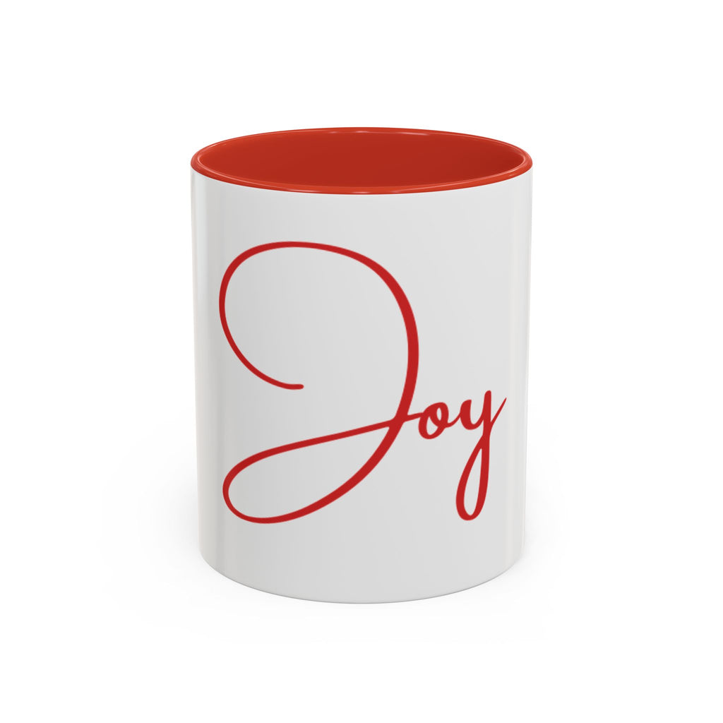 Joy Script Accent Coffee Mug – Festive Red Typography 11/15oz