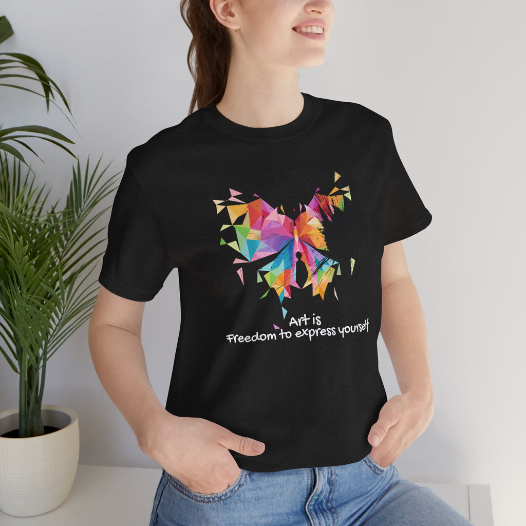 Art Is Freedom Tee — Colorful Abstract Heart Graphic Short Sleeve Shirt