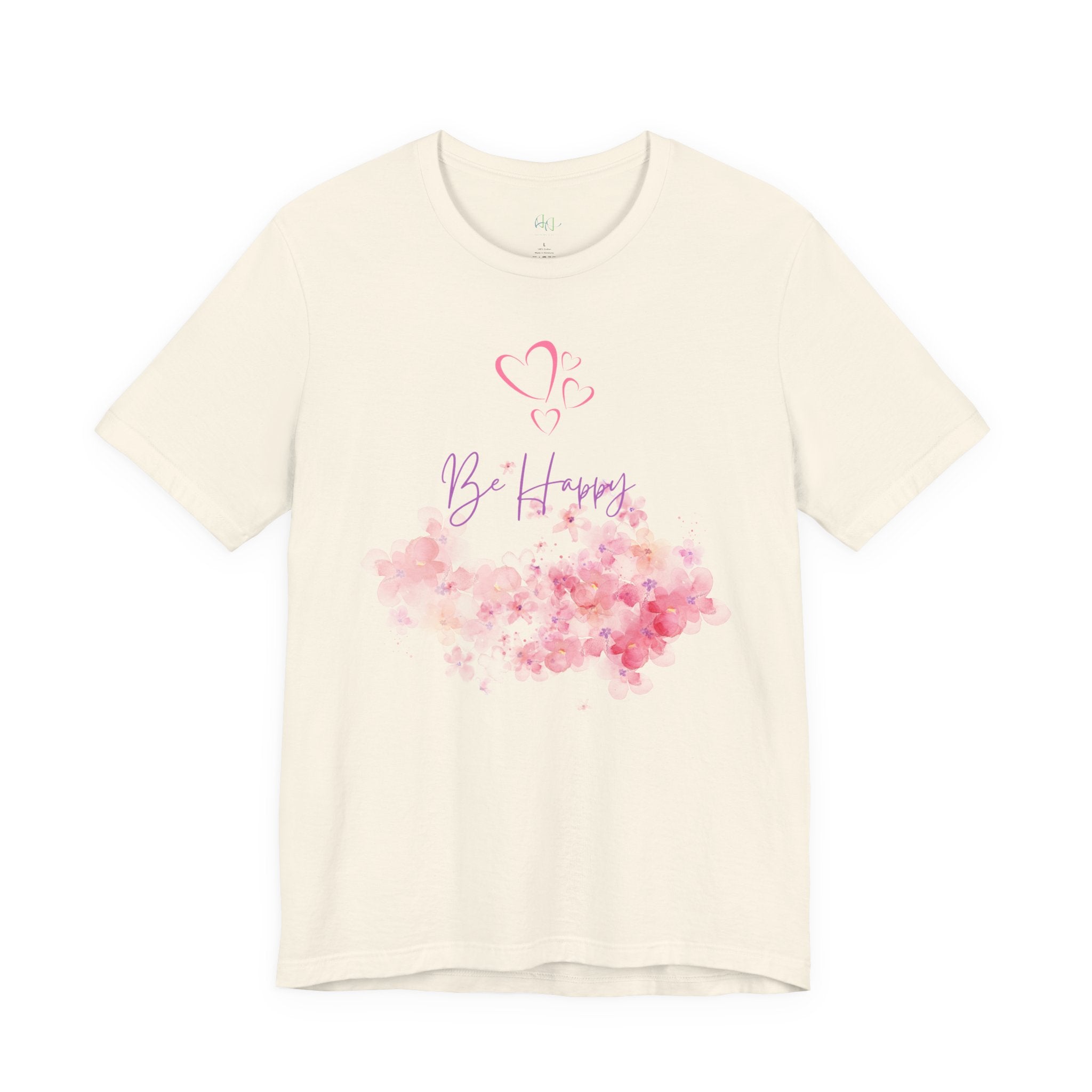 Be Happy Floral Tee - Pink Watercolor Heart & Script