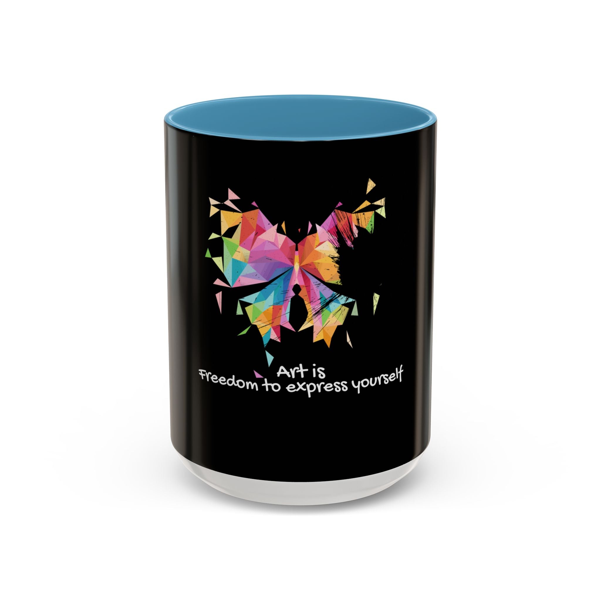 Art Is Freedom Coffee Mug — Colorful Butterfly Design (11/15oz)